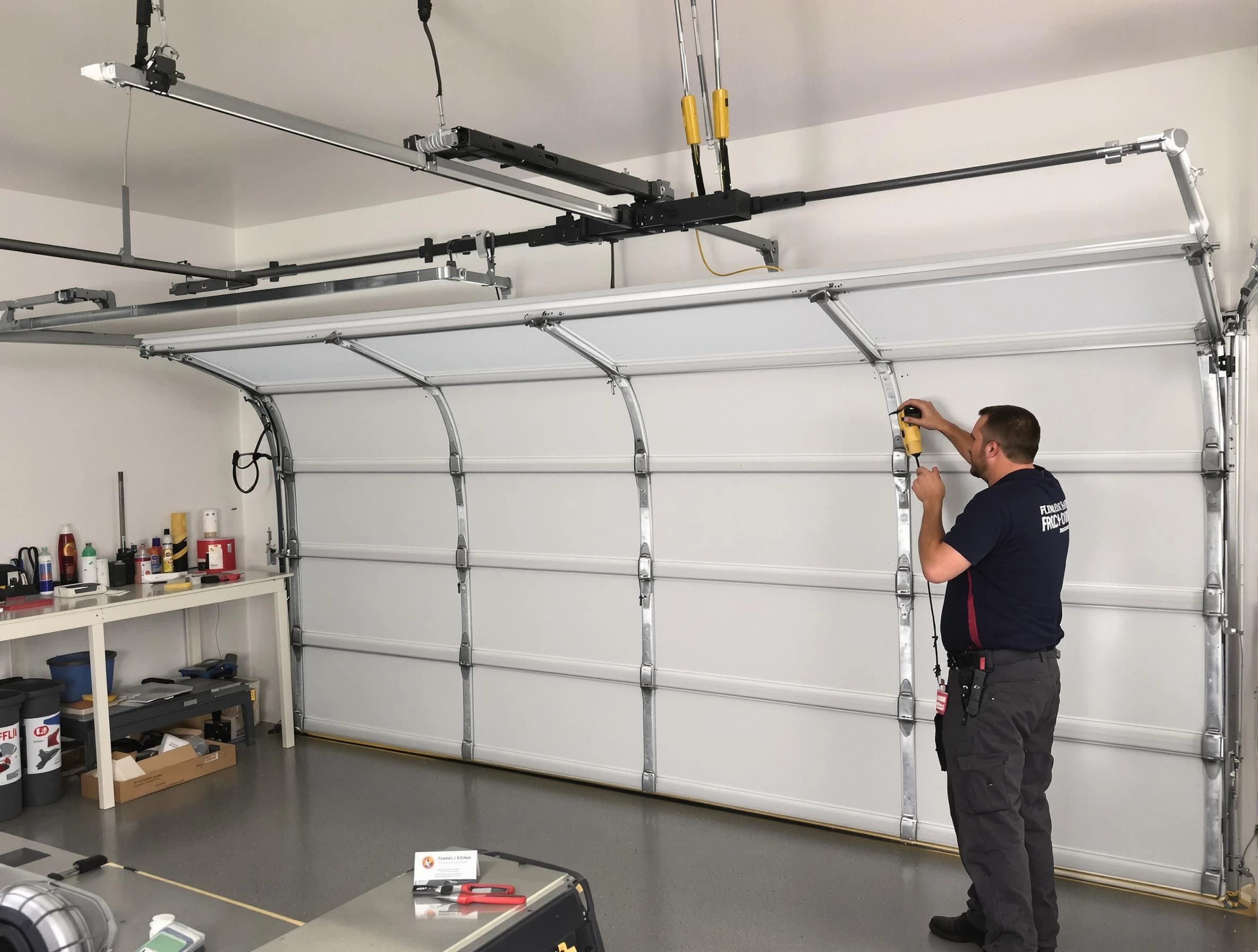 Centerville Garage Door Repair certified technician performing overhead door system repair in Centerville