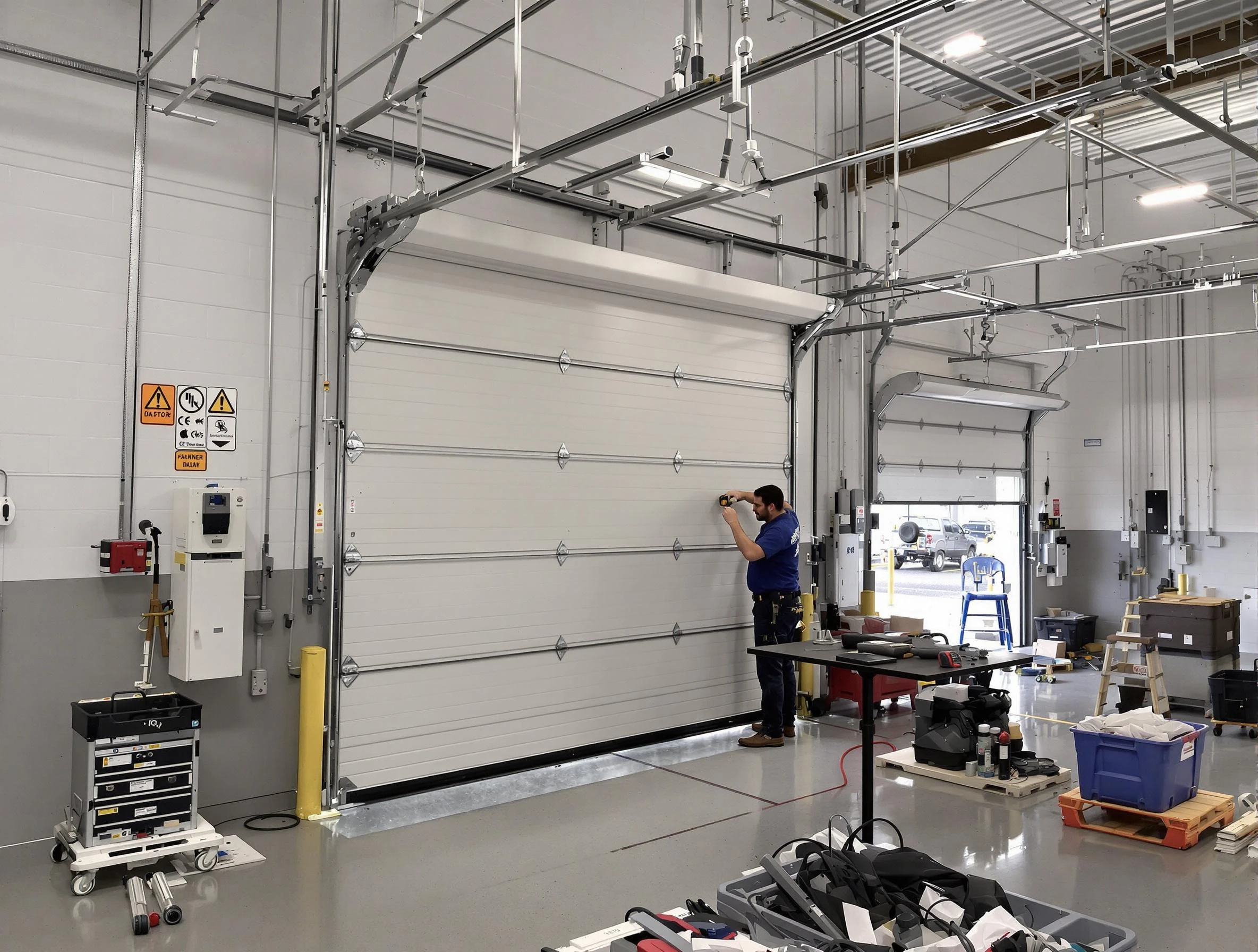 Commercial garage door repair being performed by Centerville Garage Door Repair expert in Centerville
