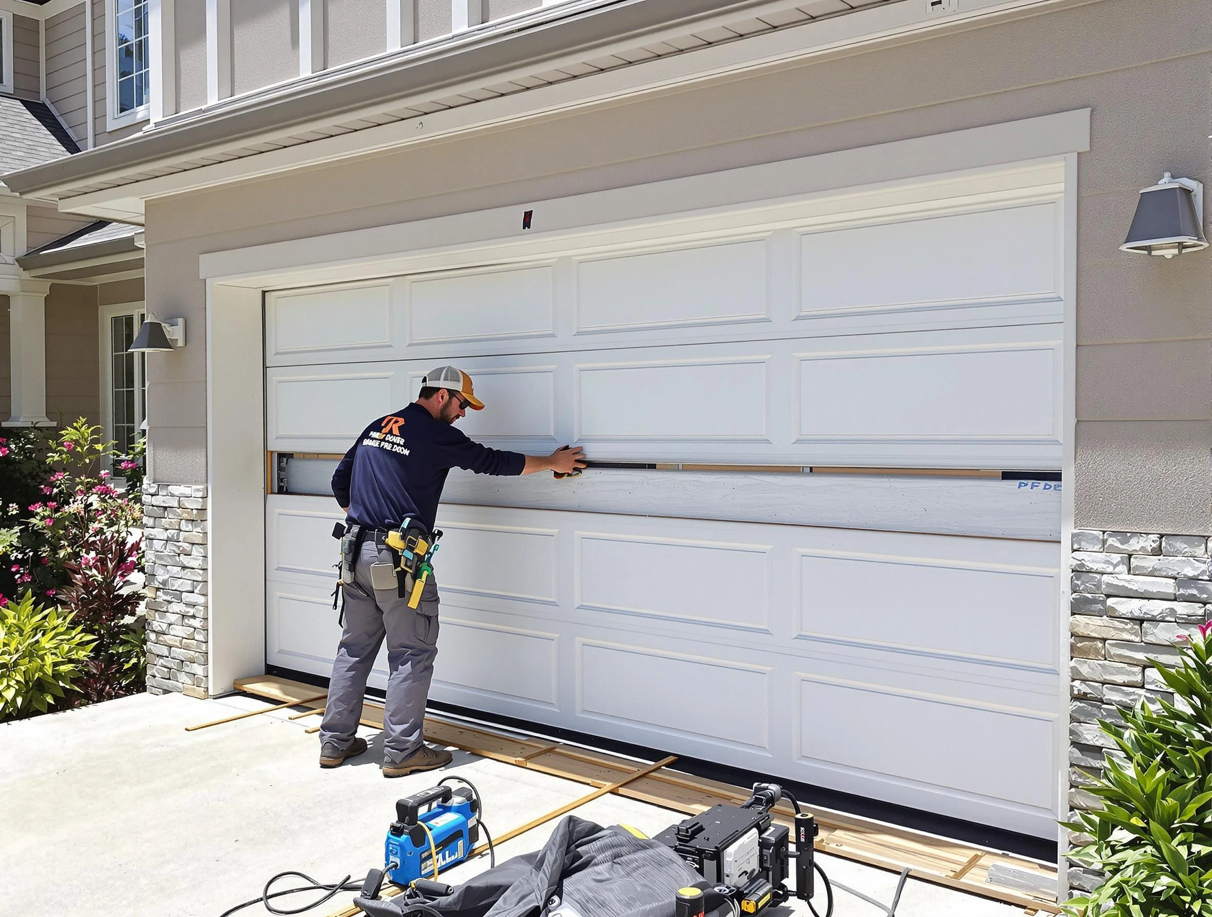 Centerville Garage Door Repair team performing complete garage door replacement at Centerville residence