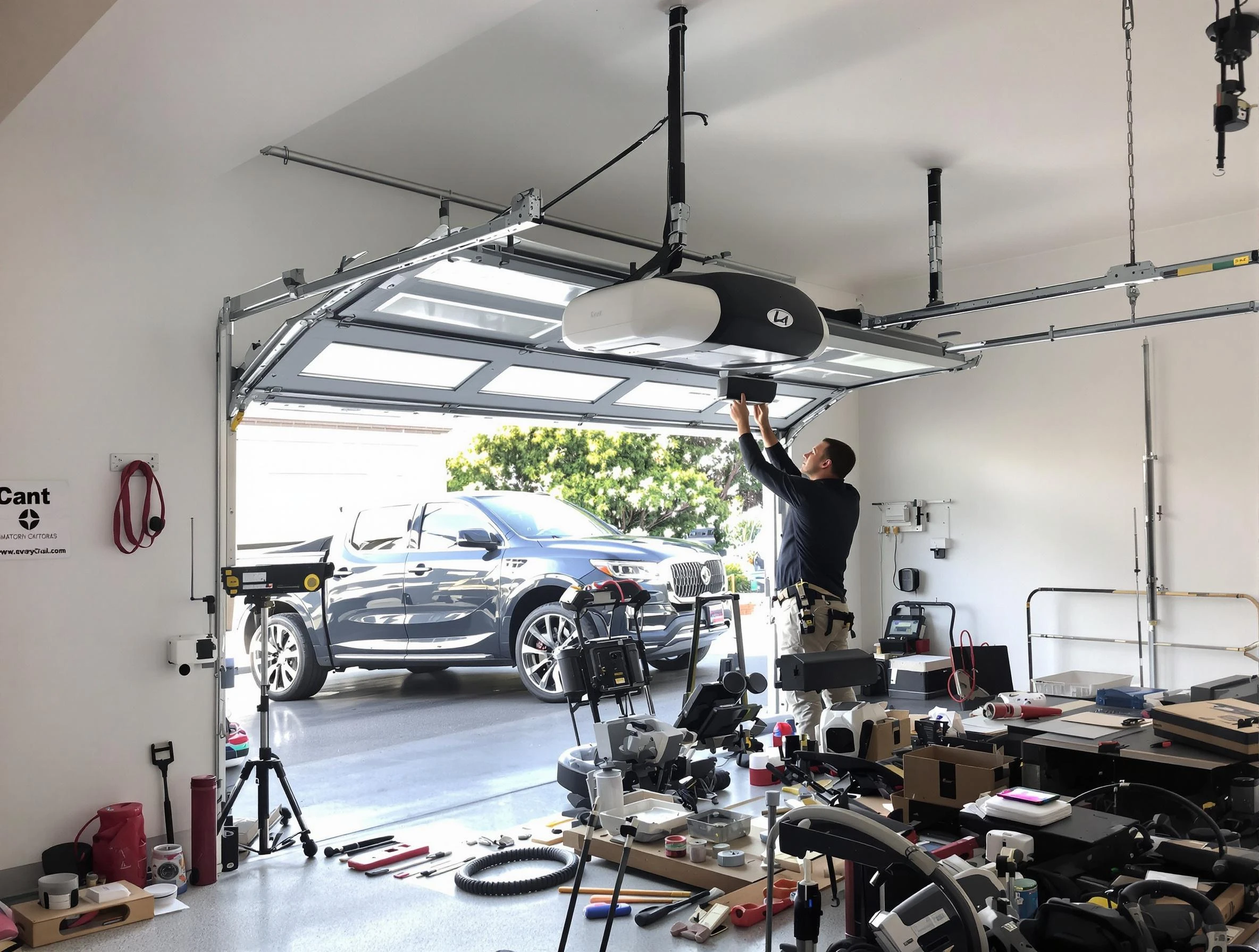 Centerville Garage Door Repair specialist installing smart garage door opener system in Centerville home