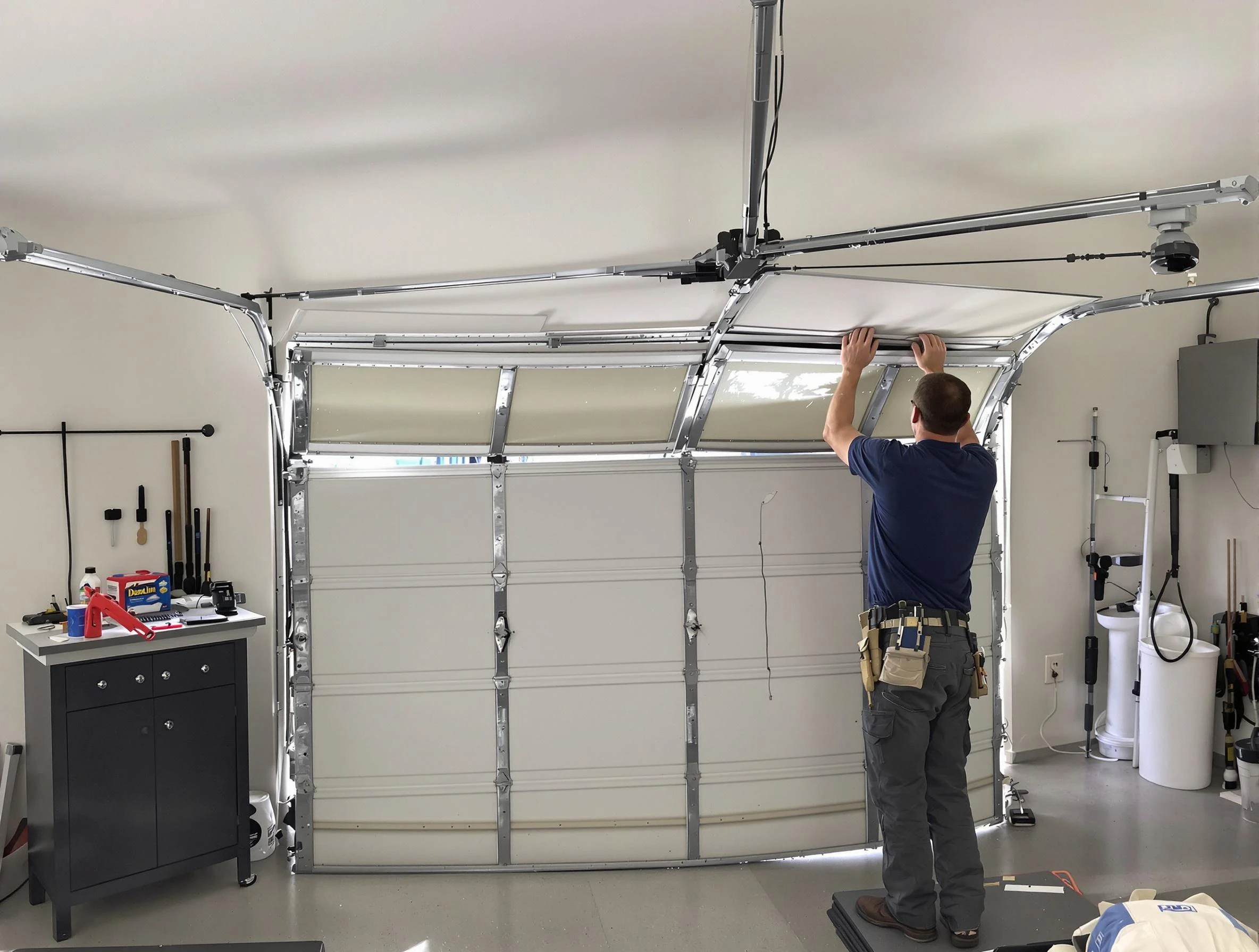 Centerville Garage Door Repair specialist performing precise section replacement on Centerville garage door